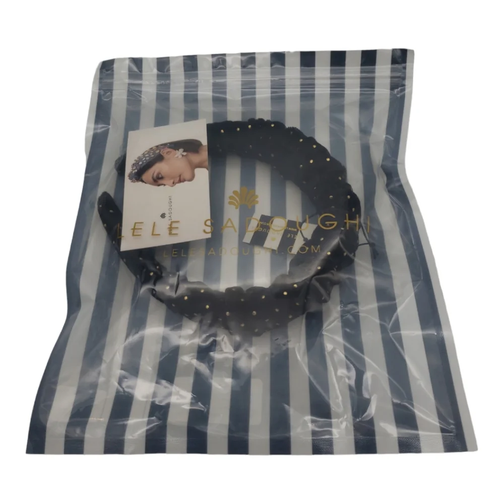 Lele Sadoughi NWT Jet Dot Velvet “Kelly” Black Headband Gold Accents One Size Lele Sadoughi NWT Jet Dot Velvet “Kelly” Black Headband Gold  main image 3